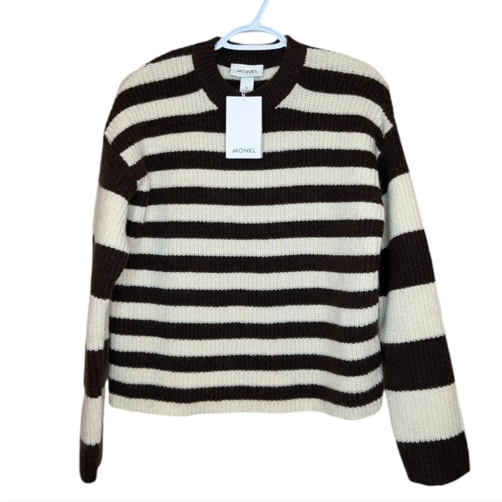 NWT Monki Brown & Cream Striped Knitted Sweater Women XS